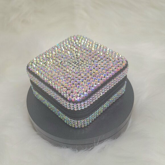 Small Black Jewelry Box with Iridescent Stones, Girl Gift, First Jewelry Box - Picture 1 of 6